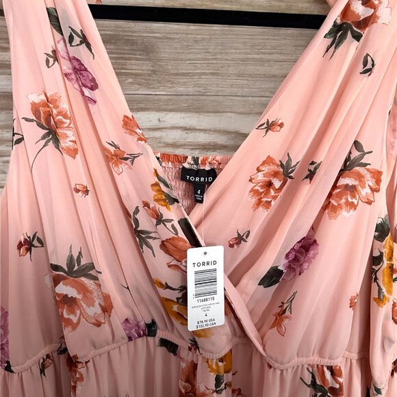 NWT Torrid Size 4X - Blush Pink Floral Chiffon Hi-Lo Dress - Picture 5 of 8